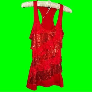 Y2K Sequin & Lace Ruffle tank top